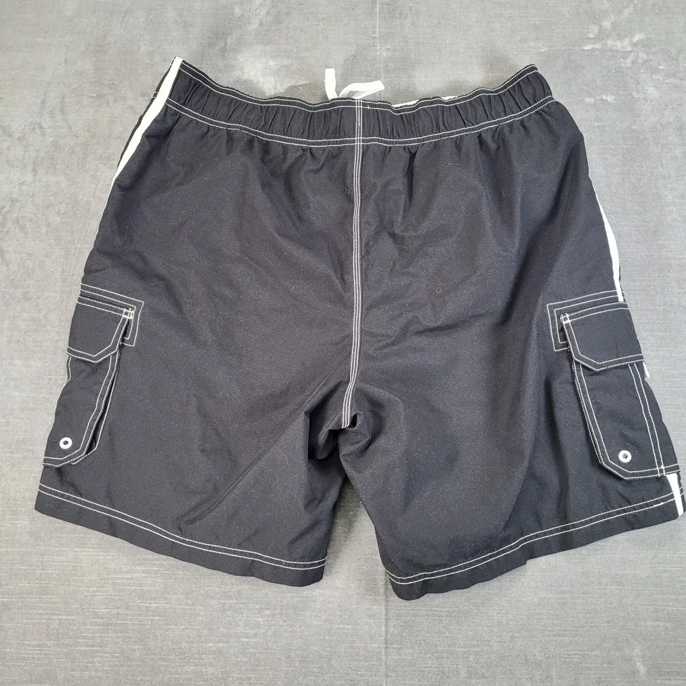 Ocean Pacific Y2K OP Mens Swim Trunks Sorts Black White Cargo‎ Pockets Size 35